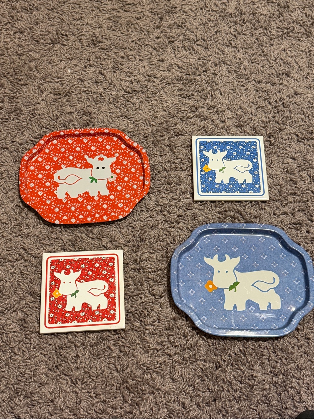 Cow Motif Decorative Tray & Trivet/Coaster Set